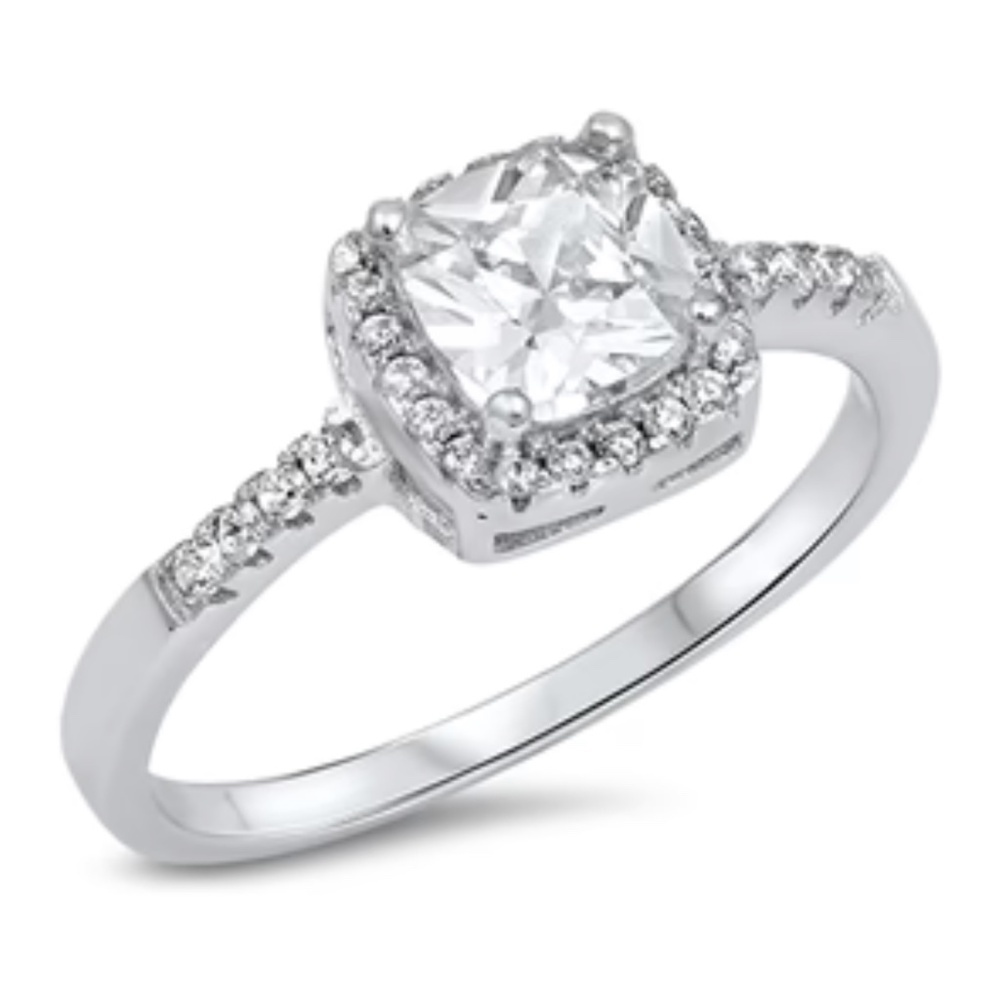 Sterling Silver Cushion-Cut Halo CZ Ring – Size 7.5